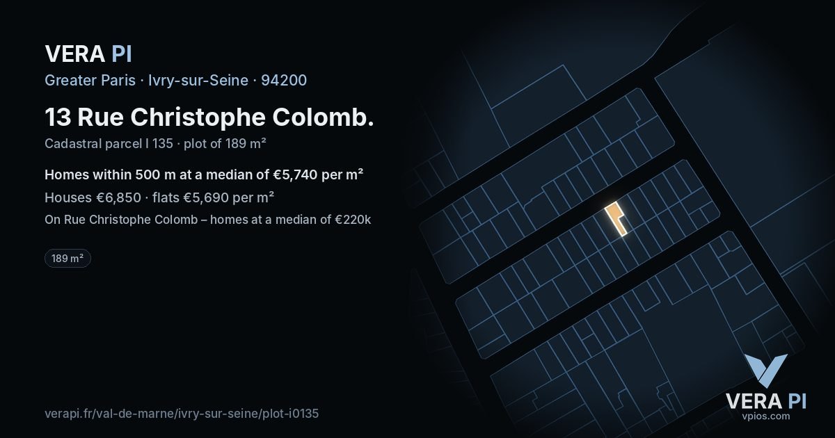 13 Rue Christophe Colomb, Ivry-sur-Seine at night – the plot lit, the parcels around coloured by the prices near them