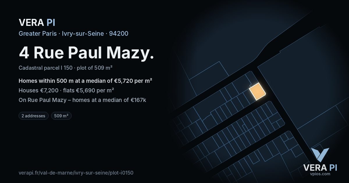 4 Rue Paul Mazy, Ivry-sur-Seine at night – the plot lit, the parcels around coloured by the prices near them
