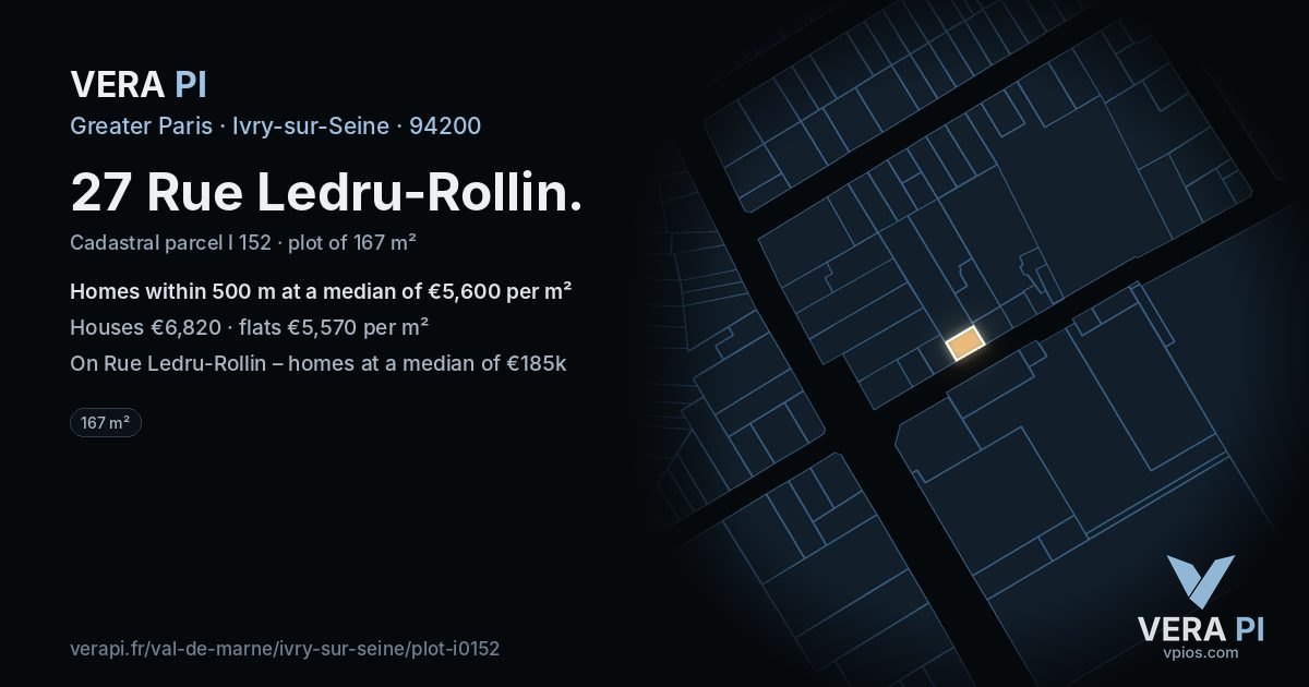 27 Rue Ledru-Rollin, Ivry-sur-Seine at night – the plot lit, the parcels around coloured by the prices near them