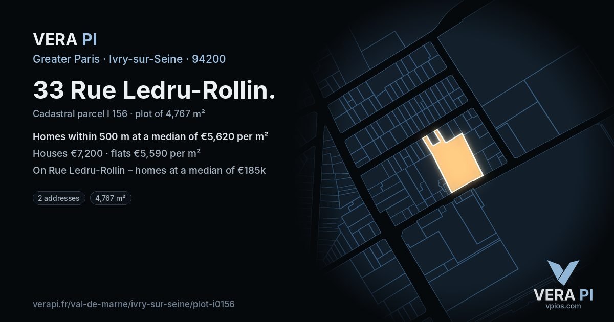 33 Rue Ledru-Rollin, Ivry-sur-Seine at night – the plot lit, the parcels around coloured by the prices near them