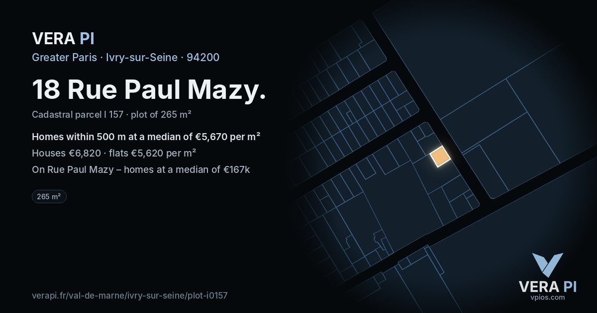 18 Rue Paul Mazy, Ivry-sur-Seine at night – the plot lit, the parcels around coloured by the prices near them