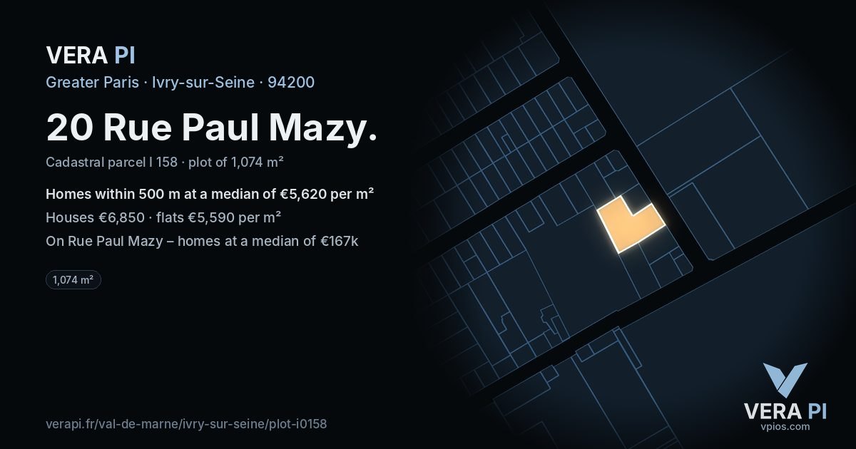 20 Rue Paul Mazy, Ivry-sur-Seine at night – the plot lit, the parcels around coloured by the prices near them