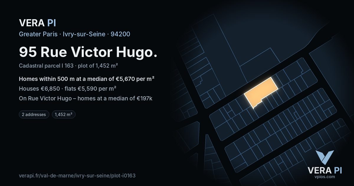 95 Rue Victor Hugo, Ivry-sur-Seine at night – the plot lit, the parcels around coloured by the prices near them