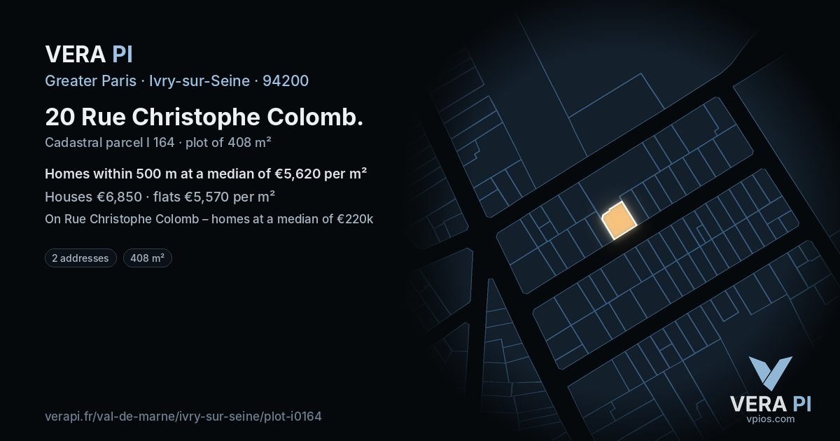 20 Rue Christophe Colomb, Ivry-sur-Seine at night – the plot lit, the parcels around coloured by the prices near them
