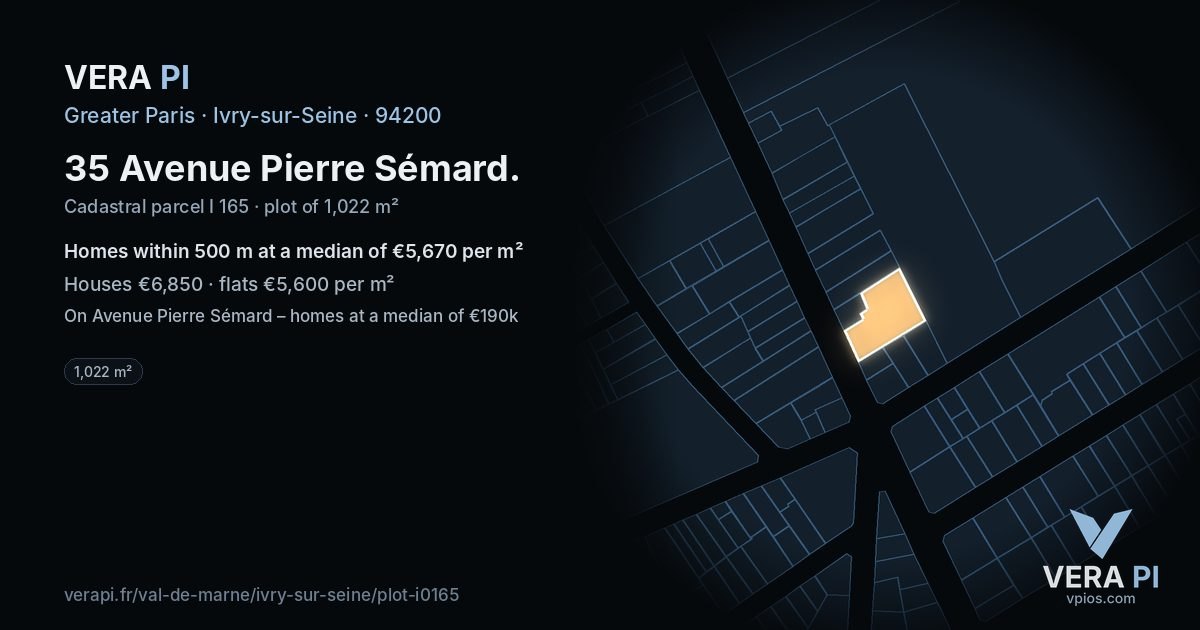 35 Avenue Pierre Sémard, Ivry-sur-Seine at night – the plot lit, the parcels around coloured by the prices near them