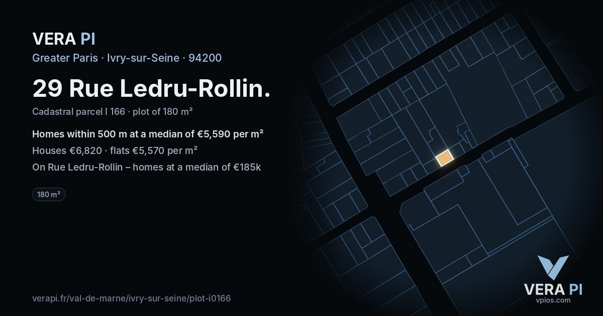 29 Rue Ledru-Rollin, Ivry-sur-Seine at night – the plot lit, the parcels around coloured by the prices near them