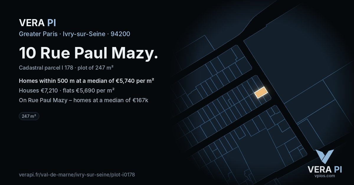 10 Rue Paul Mazy, Ivry-sur-Seine at night – the plot lit, the parcels around coloured by the prices near them