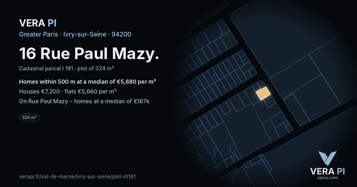 16 Rue Paul Mazy, Ivry-sur-Seine at night – the plot lit, the parcels around coloured by the prices near them