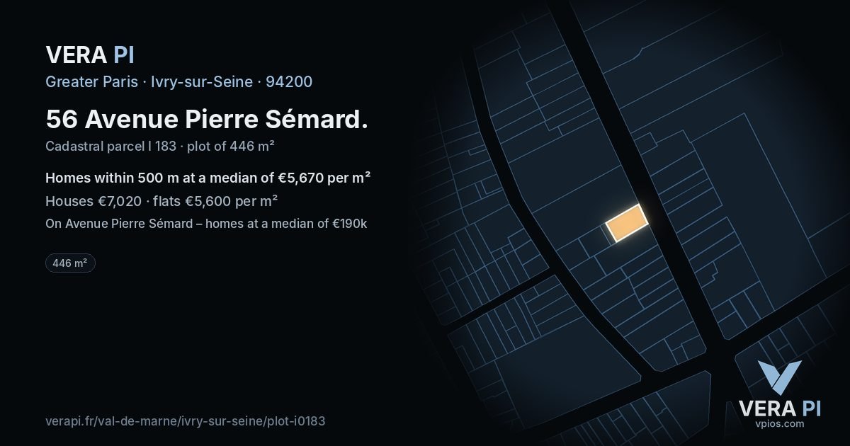 56 Avenue Pierre Sémard, Ivry-sur-Seine at night – the plot lit, the parcels around coloured by the prices near them