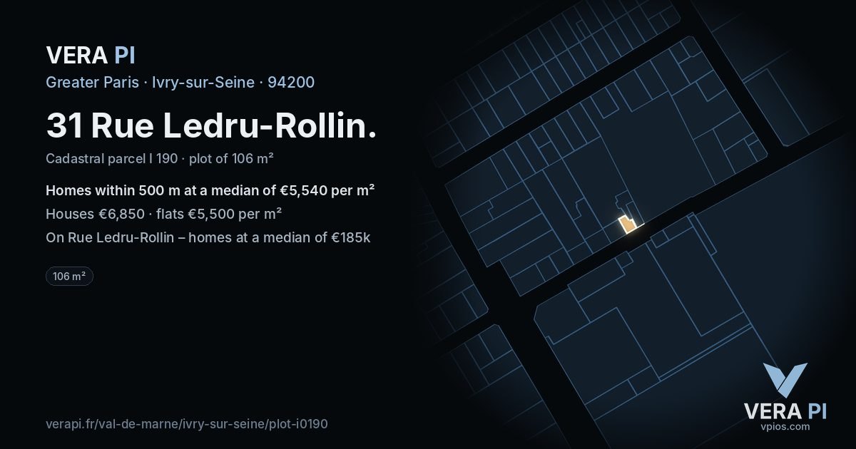 31 Rue Ledru-Rollin, Ivry-sur-Seine at night – the plot lit, the parcels around coloured by the prices near them