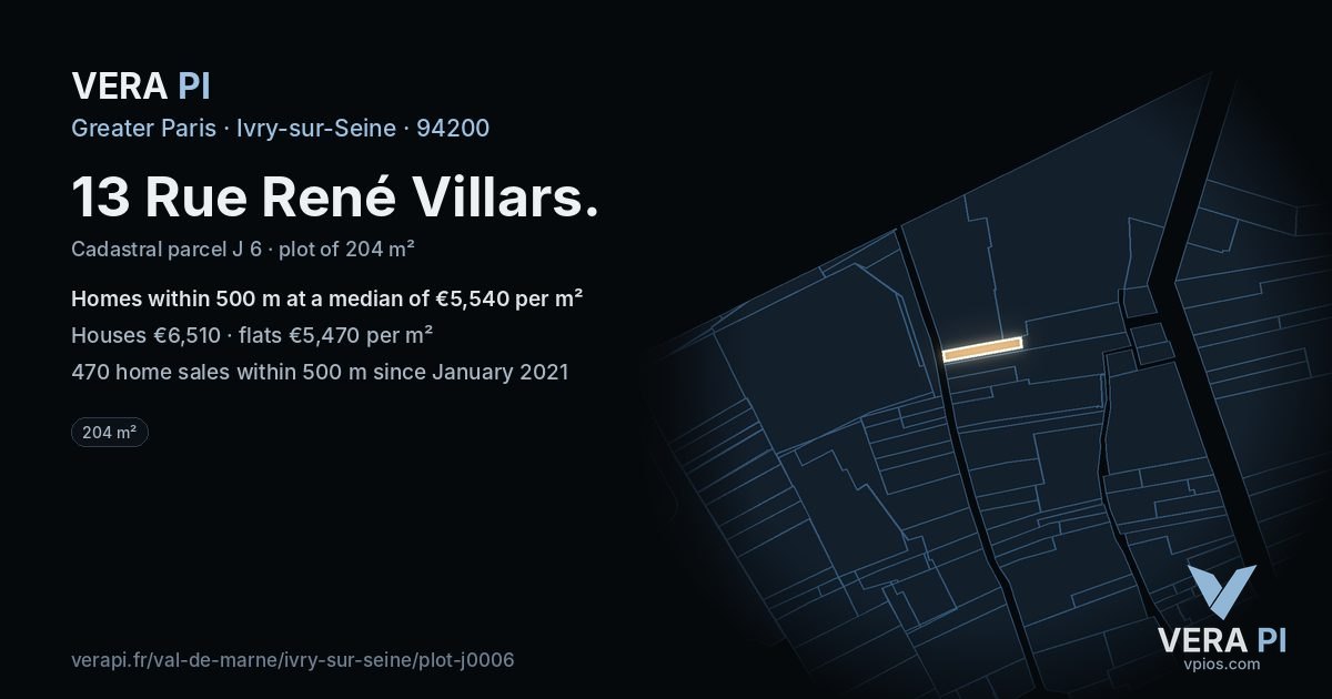13 Rue René Villars, Ivry-sur-Seine at night – the plot lit, the parcels around coloured by the prices near them