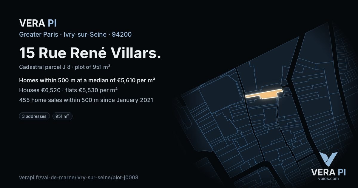 15 Rue René Villars, Ivry-sur-Seine at night – the plot lit, the parcels around coloured by the prices near them