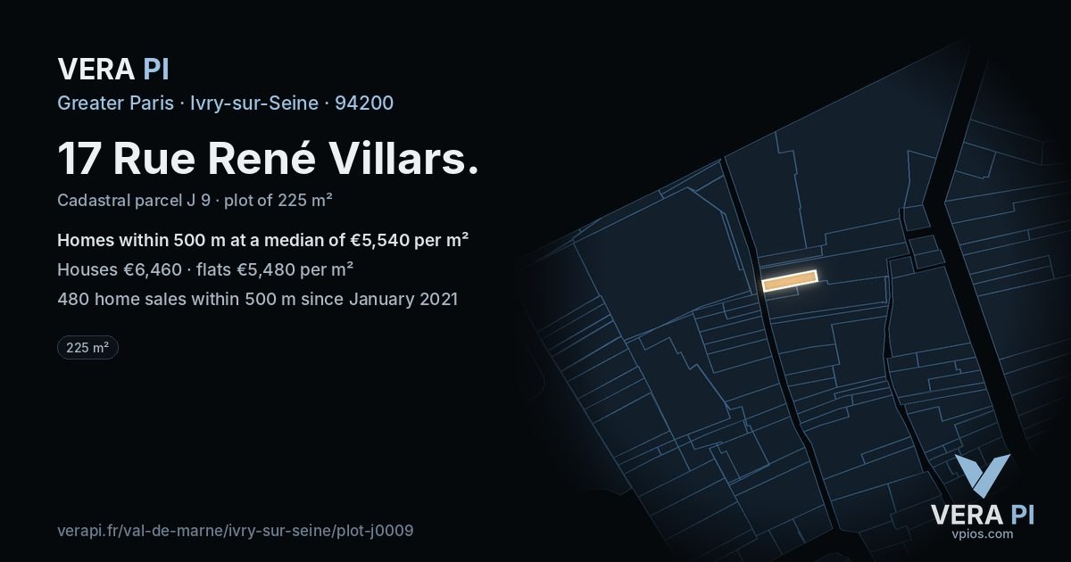 17 Rue René Villars, Ivry-sur-Seine at night – the plot lit, the parcels around coloured by the prices near them