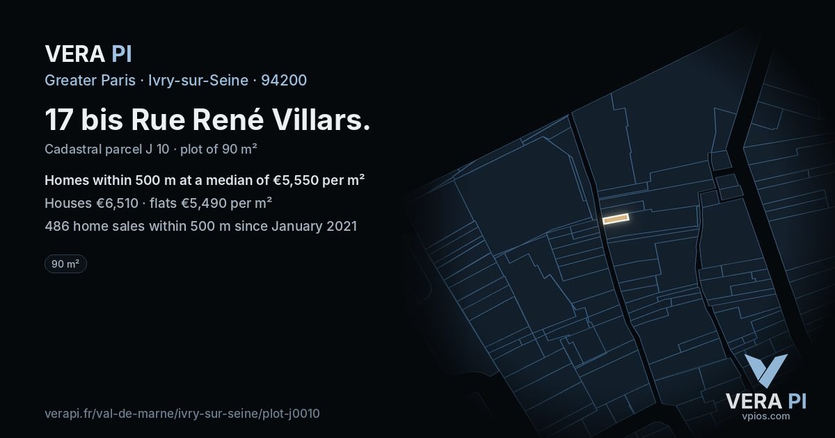 17 bis Rue René Villars, Ivry-sur-Seine at night – the plot lit, the parcels around coloured by the prices near them