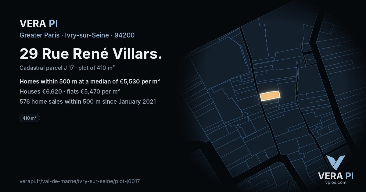 29 Rue René Villars, Ivry-sur-Seine at night – the plot lit, the parcels around coloured by the prices near them