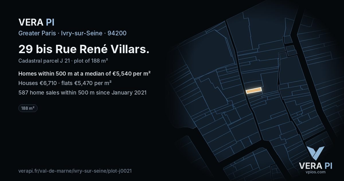 29 bis Rue René Villars, Ivry-sur-Seine at night – the plot lit, the parcels around coloured by the prices near them