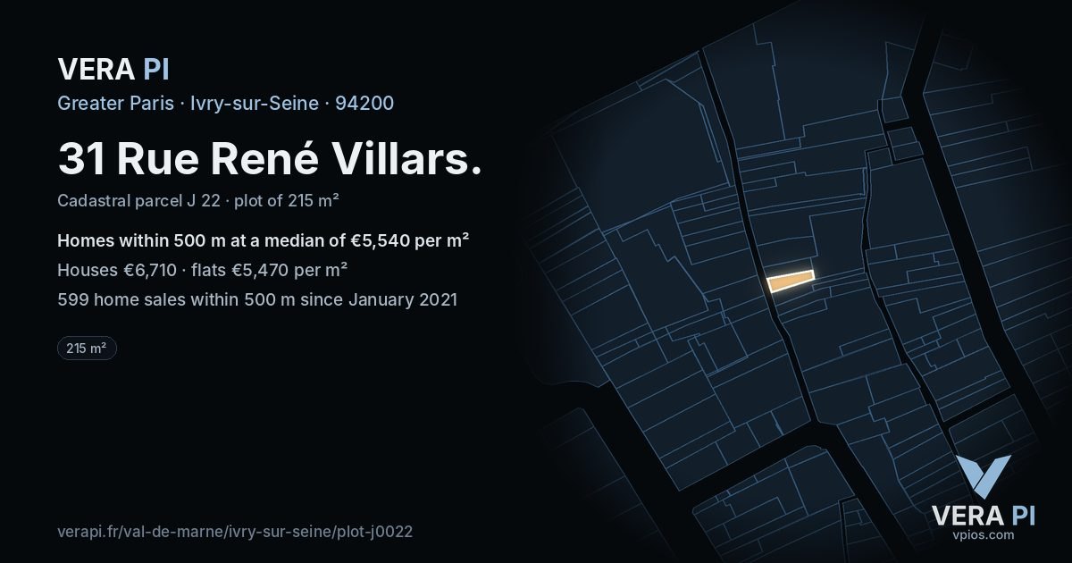 31 Rue René Villars, Ivry-sur-Seine at night – the plot lit, the parcels around coloured by the prices near them