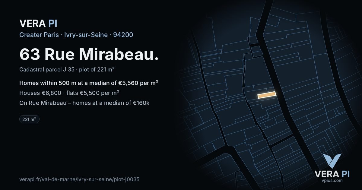 63 Rue Mirabeau, Ivry-sur-Seine at night – the plot lit, the parcels around coloured by the prices near them