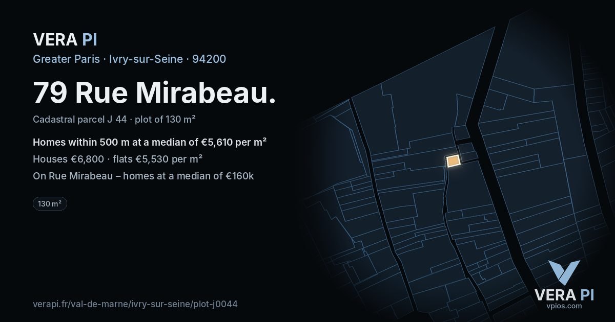 79 Rue Mirabeau, Ivry-sur-Seine at night – the plot lit, the parcels around coloured by the prices near them