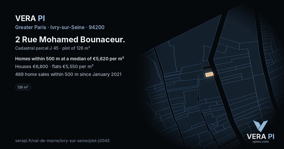 2 Rue Mohamed Bounaceur, Ivry-sur-Seine at night – the plot lit, the parcels around coloured by the prices near them