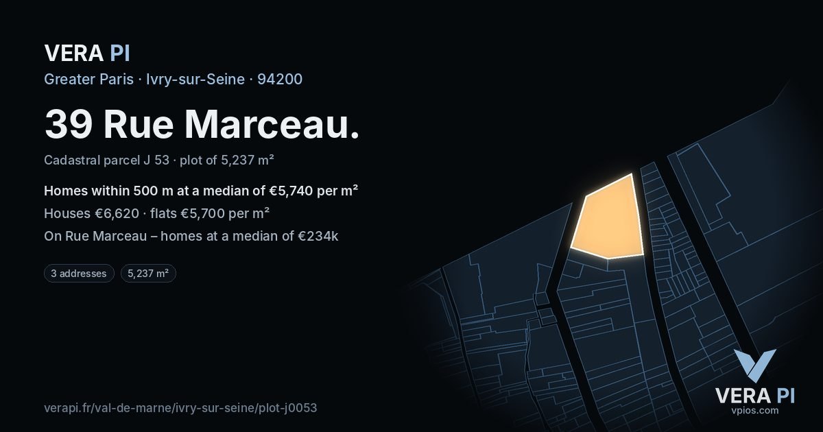 39 Rue Marceau, Ivry-sur-Seine at night – the plot lit, the parcels around coloured by the prices near them