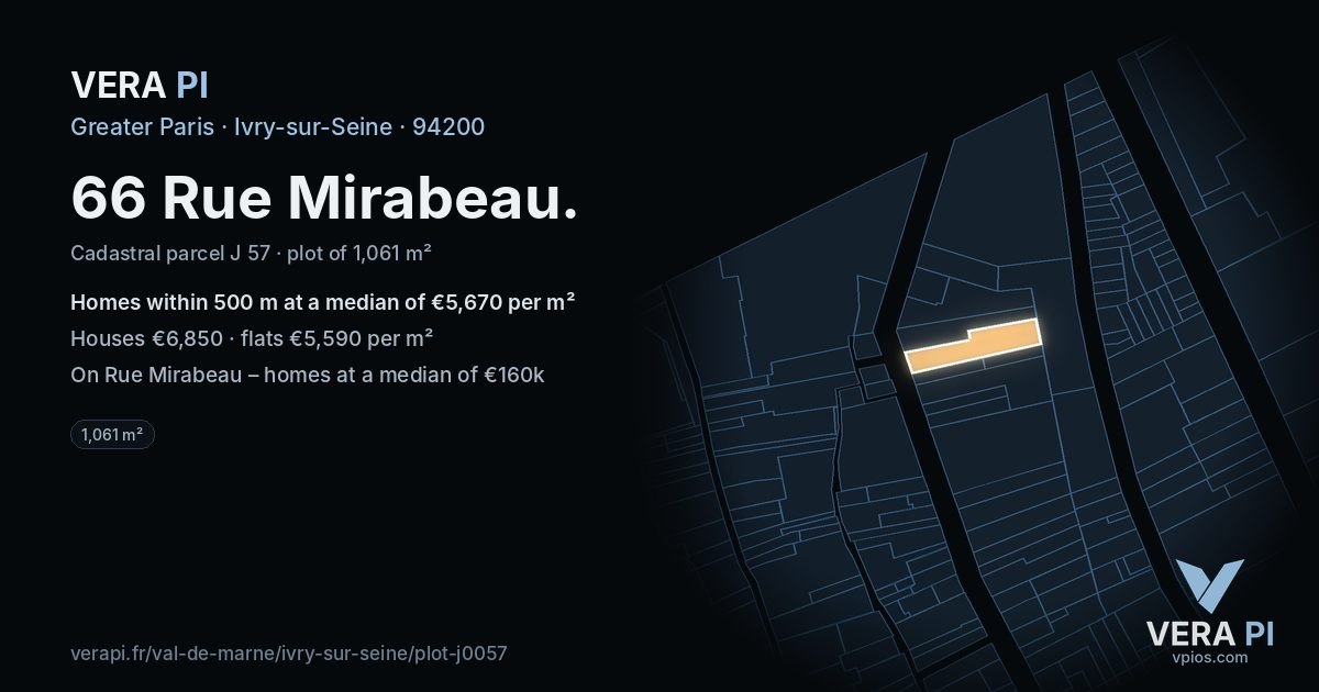 66 Rue Mirabeau, Ivry-sur-Seine at night – the plot lit, the parcels around coloured by the prices near them