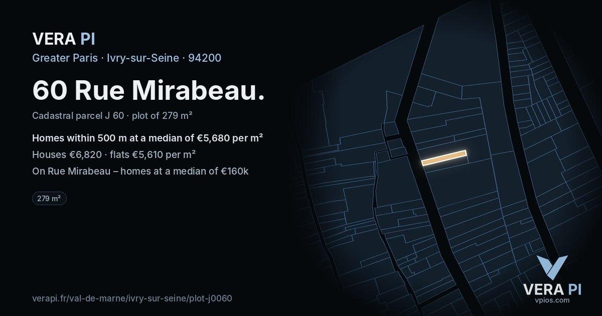 60 Rue Mirabeau, Ivry-sur-Seine at night – the plot lit, the parcels around coloured by the prices near them