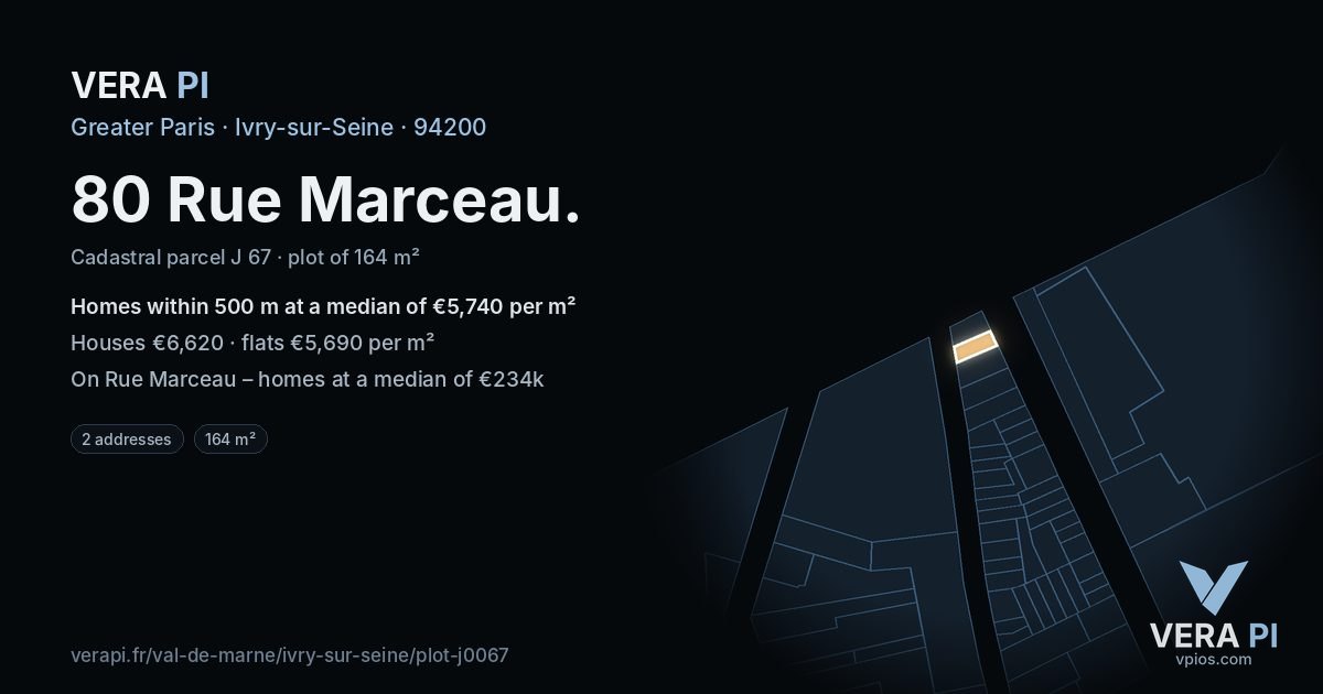 80 Rue Marceau, Ivry-sur-Seine at night – the plot lit, the parcels around coloured by the prices near them