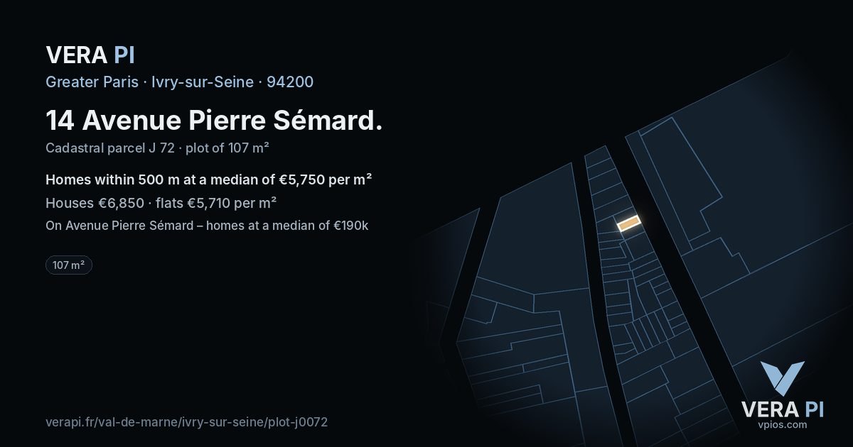 14 Avenue Pierre Sémard, Ivry-sur-Seine at night – the plot lit, the parcels around coloured by the prices near them