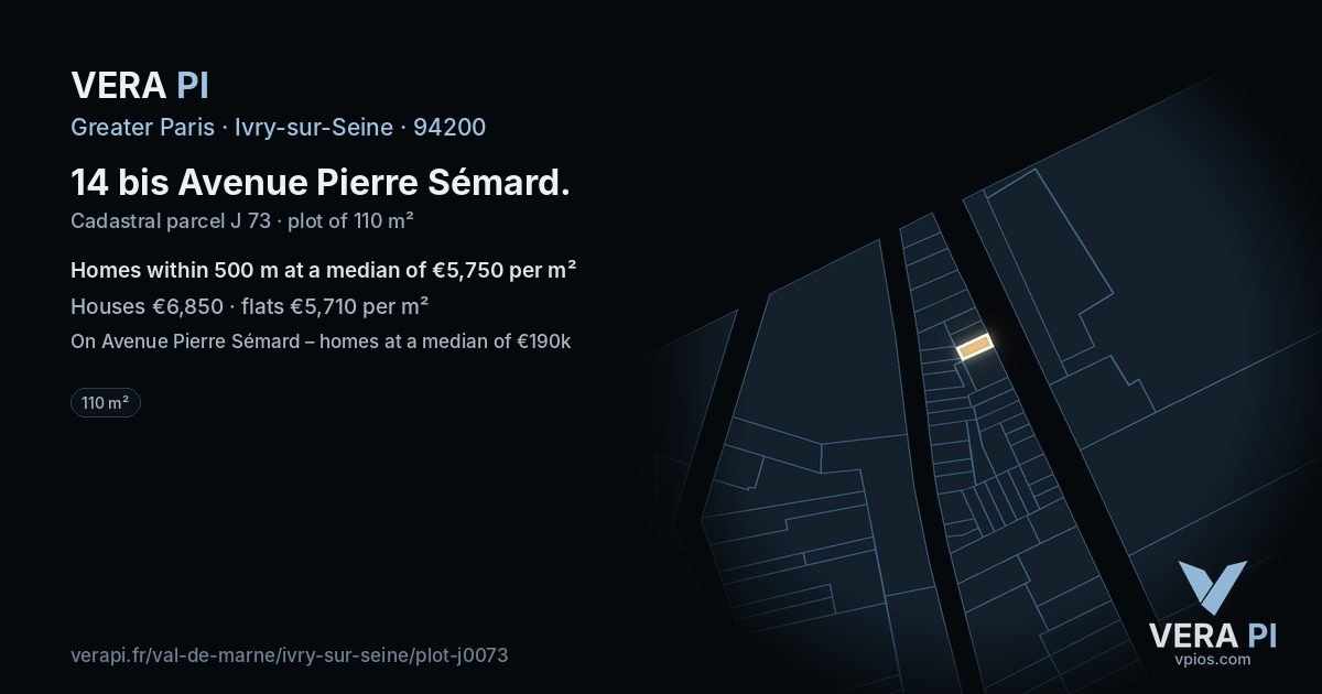 14 bis Avenue Pierre Sémard, Ivry-sur-Seine at night – the plot lit, the parcels around coloured by the prices near them