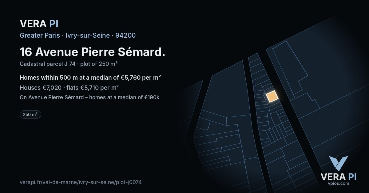 16 Avenue Pierre Sémard, Ivry-sur-Seine at night – the plot lit, the parcels around coloured by the prices near them
