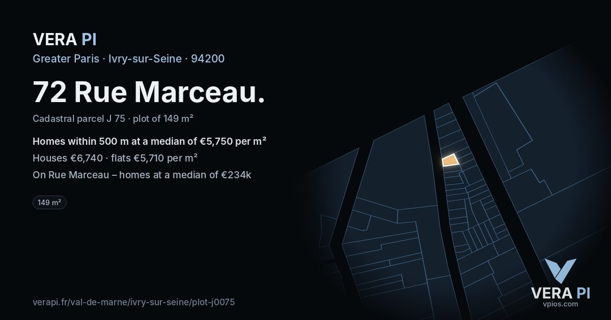 72 Rue Marceau, Ivry-sur-Seine at night – the plot lit, the parcels around coloured by the prices near them