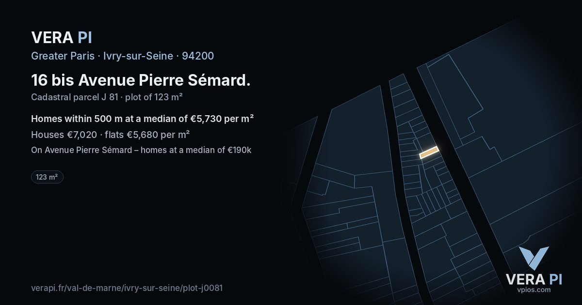 16 bis Avenue Pierre Sémard, Ivry-sur-Seine at night – the plot lit, the parcels around coloured by the prices near them