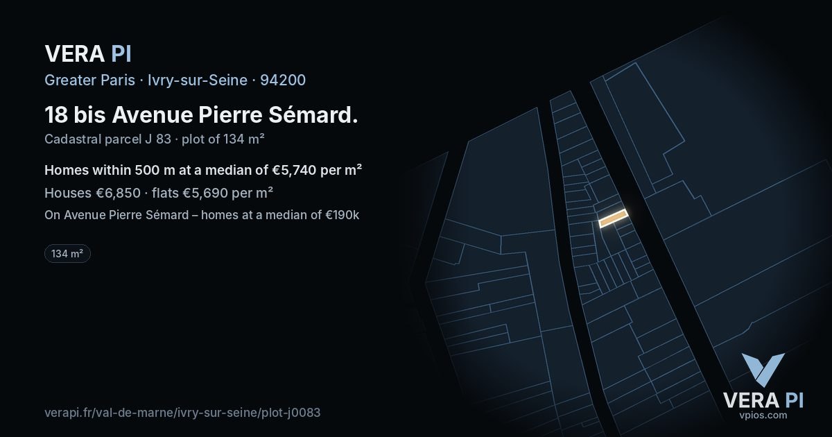 18 bis Avenue Pierre Sémard, Ivry-sur-Seine at night – the plot lit, the parcels around coloured by the prices near them