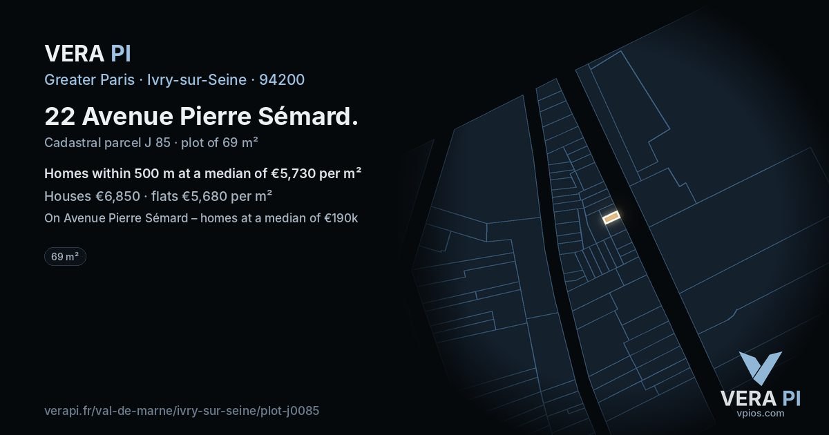 22 Avenue Pierre Sémard, Ivry-sur-Seine at night – the plot lit, the parcels around coloured by the prices near them