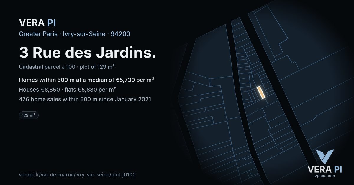 3 Rue des Jardins, Ivry-sur-Seine at night – the plot lit, the parcels around coloured by the prices near them