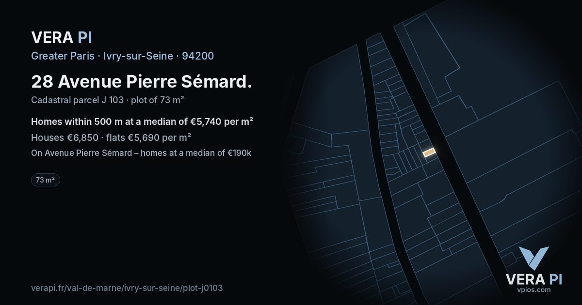28 Avenue Pierre Sémard, Ivry-sur-Seine at night – the plot lit, the parcels around coloured by the prices near them