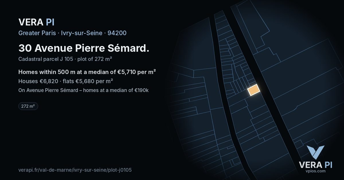 30 Avenue Pierre Sémard, Ivry-sur-Seine at night – the plot lit, the parcels around coloured by the prices near them
