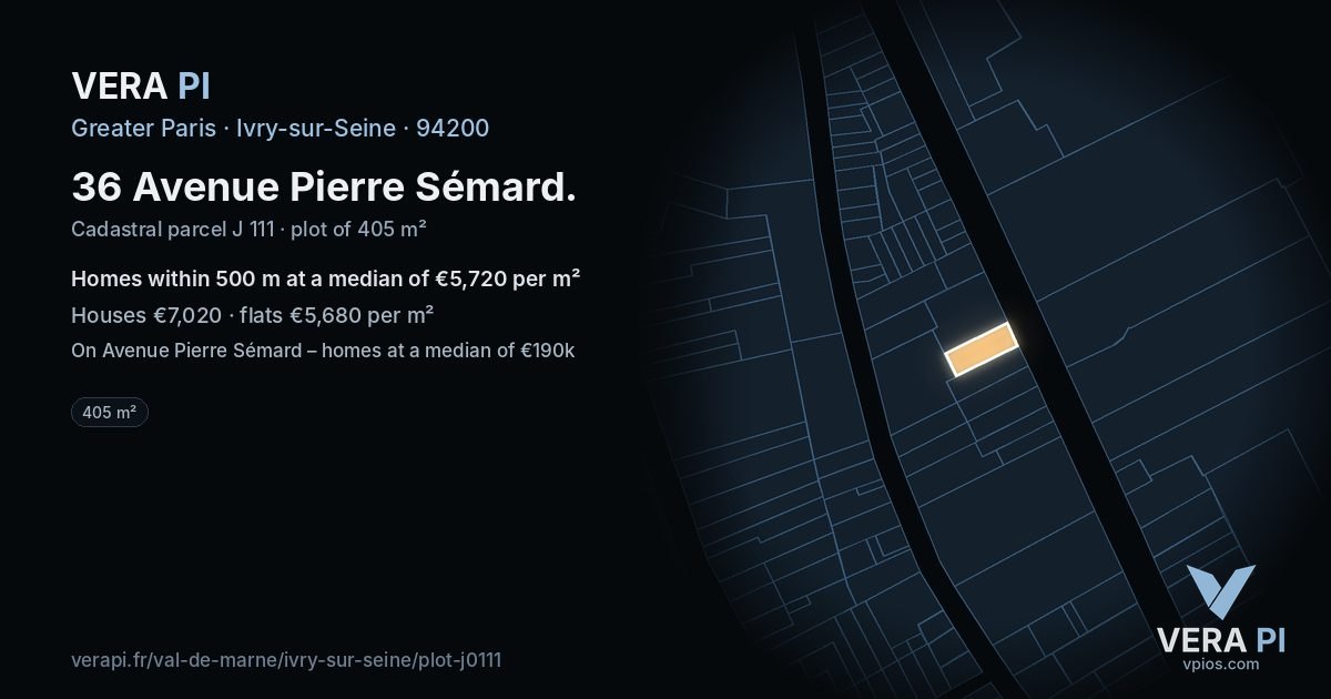 36 Avenue Pierre Sémard, Ivry-sur-Seine at night – the plot lit, the parcels around coloured by the prices near them