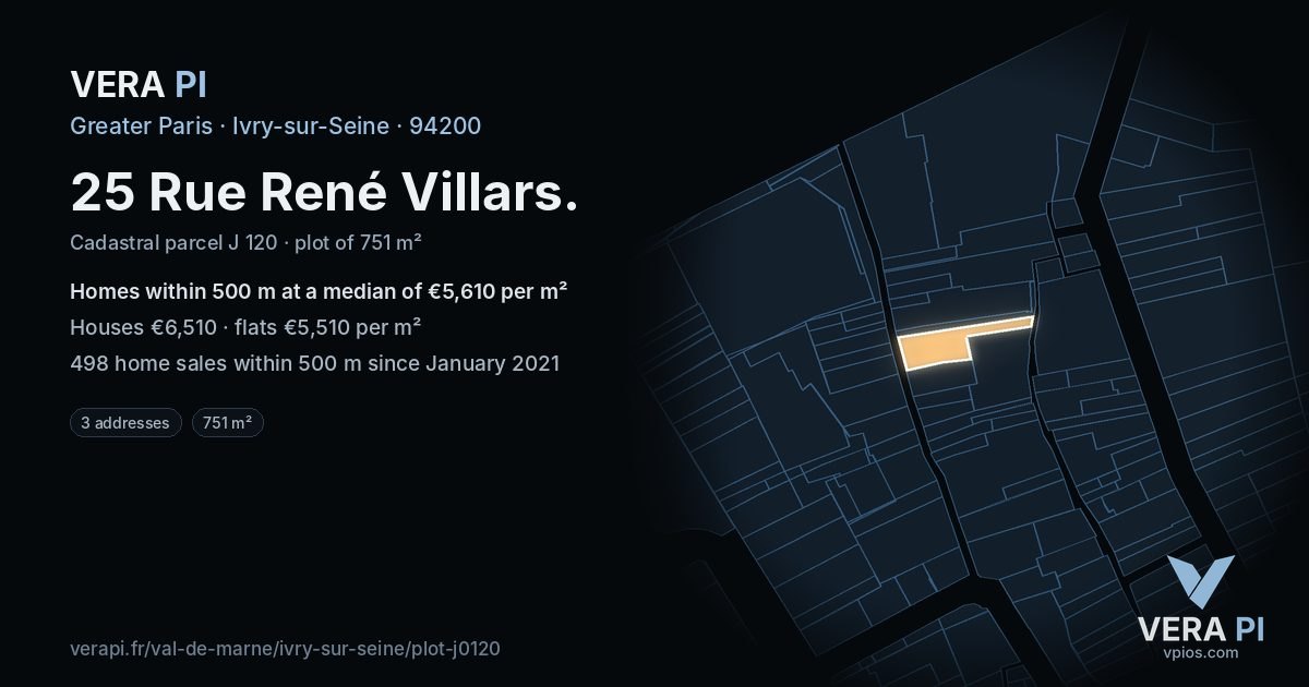 25 Rue René Villars, Ivry-sur-Seine at night – the plot lit, the parcels around coloured by the prices near them