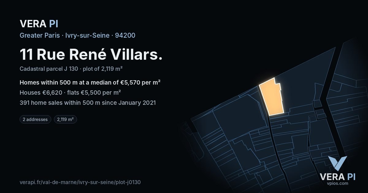 11 Rue René Villars, Ivry-sur-Seine at night – the plot lit, the parcels around coloured by the prices near them