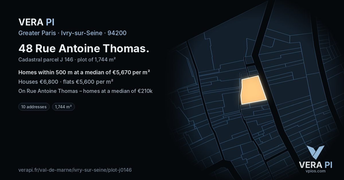 48 Rue Antoine Thomas, Ivry-sur-Seine at night – the plot lit, the parcels around coloured by the prices near them