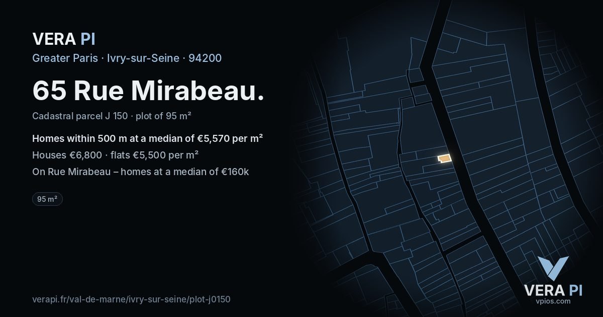 65 Rue Mirabeau, Ivry-sur-Seine at night – the plot lit, the parcels around coloured by the prices near them