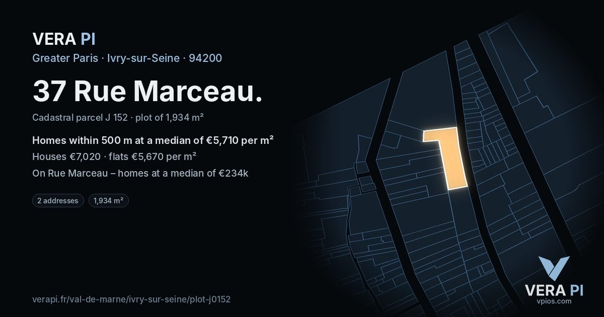 37 Rue Marceau, Ivry-sur-Seine at night – the plot lit, the parcels around coloured by the prices near them
