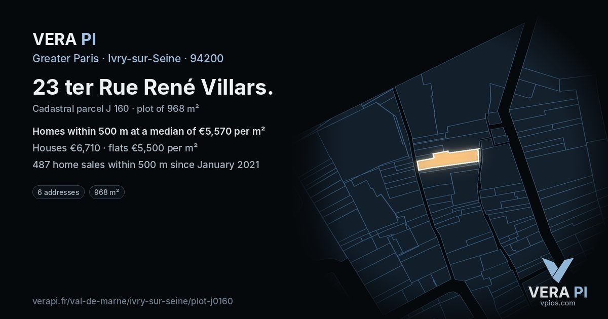 23 ter Rue René Villars, Ivry-sur-Seine at night – the plot lit, the parcels around coloured by the prices near them
