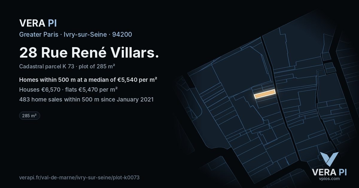28 Rue René Villars, Ivry-sur-Seine at night – the plot lit, the parcels around coloured by the prices near them