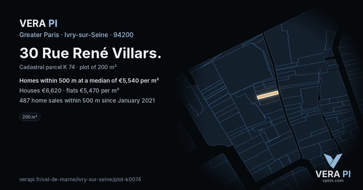 30 Rue René Villars, Ivry-sur-Seine at night – the plot lit, the parcels around coloured by the prices near them