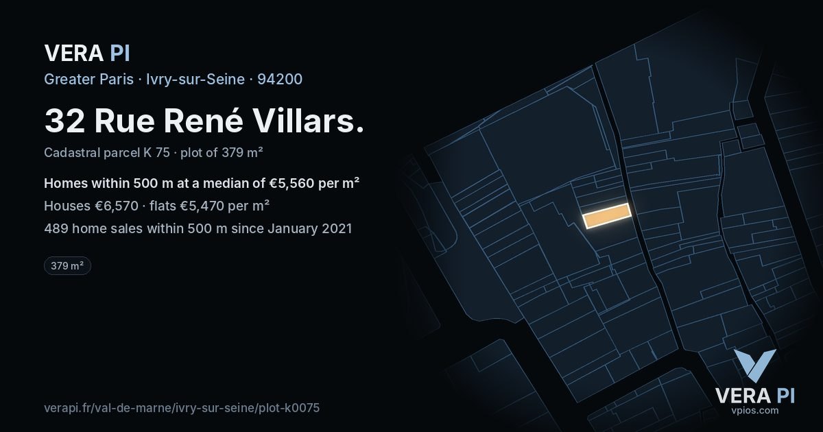32 Rue René Villars, Ivry-sur-Seine at night – the plot lit, the parcels around coloured by the prices near them