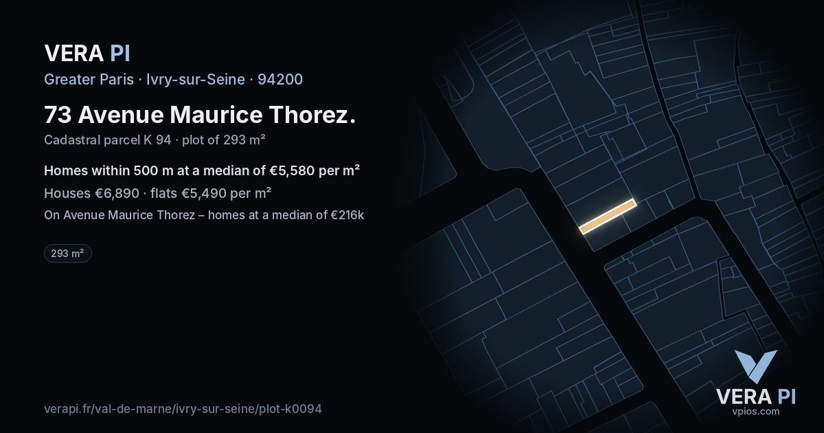 73 Avenue Maurice Thorez, Ivry-sur-Seine at night – the plot lit, the parcels around coloured by the prices near them