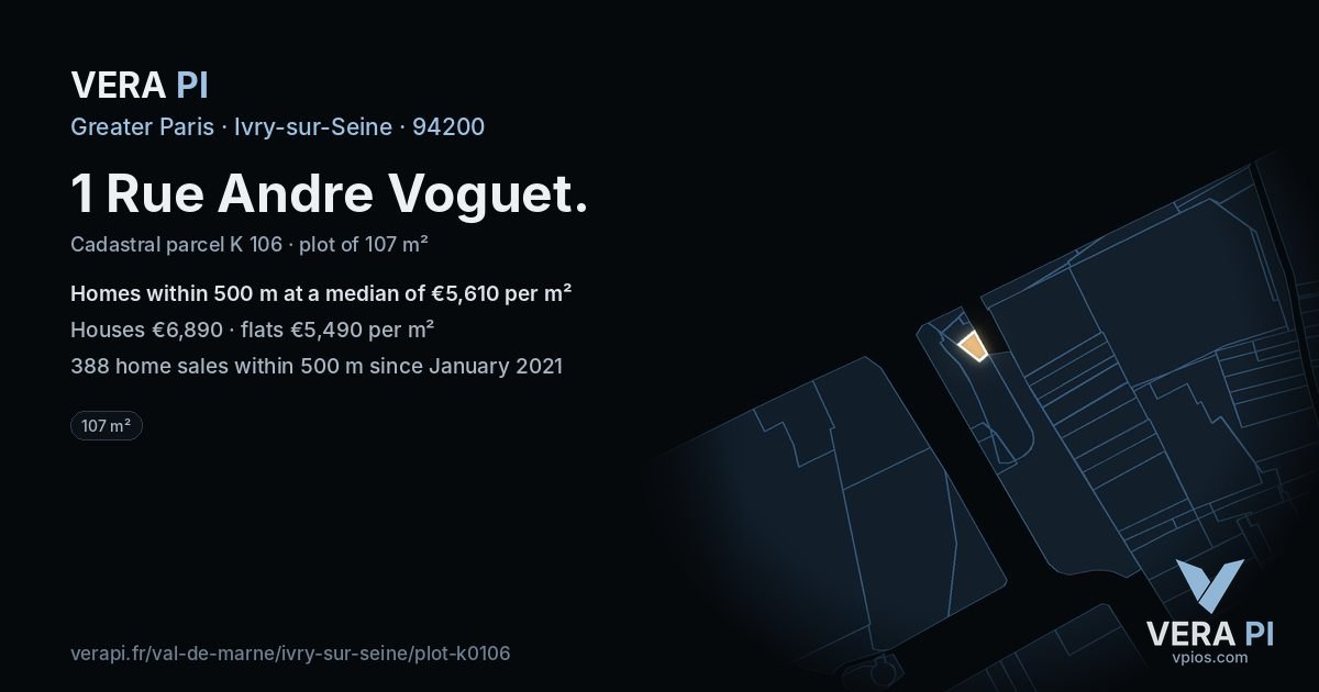 1 Rue Andre Voguet, Ivry-sur-Seine at night – the plot lit, the parcels around coloured by the prices near them